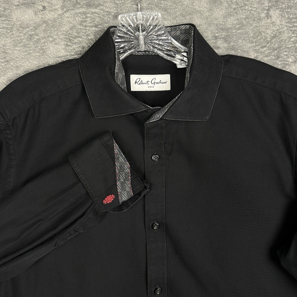 Robert Graham Shirt Mens Black Classic Fit Flip Long Sleeve Cuff Preppy